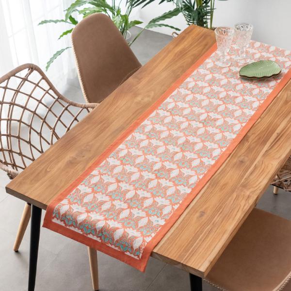 テーブルランナー インド ブロック プリント 柄 綿 コットン W約150cm テーブルカバー 布 ...