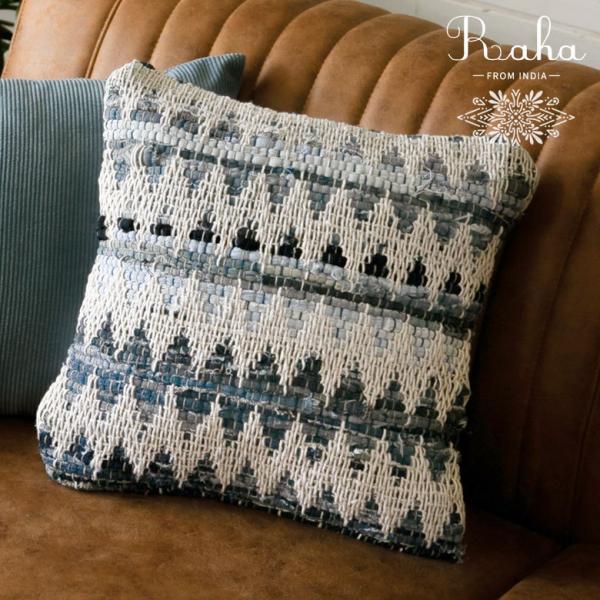 クッションカバー インド デニム 幾何柄 ジオメトリック Raha ラーハ 正方形 四角 ソファ ベ...