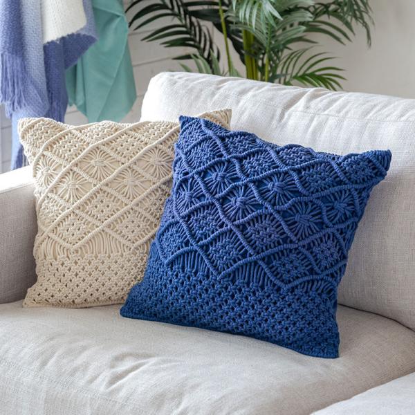 クッションカバー マクラメ 編み コットン 正方形 45×45cm  綿 モロッコ ボヘミアン 手作...