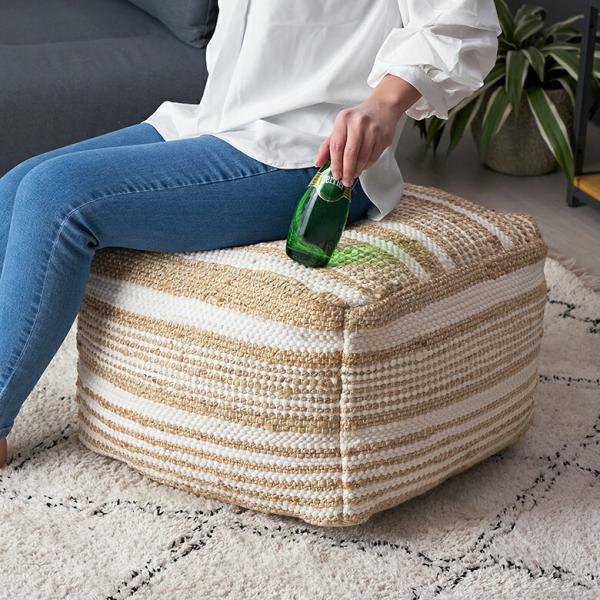 プフ raha ラーハ クッション オットマン スツール  コットン ジュート インド製 アクセント...