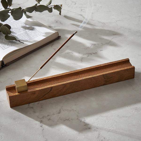 お香 立て 皿 アカシア ウッド 木製 真鍮 インド 製 スタンド インセンス ホルダー 受け皿 ト...