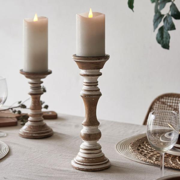 キャンドルスタンド ホワイトウォッシュ 木製 ラウンド型 Mサイズ ロウソク 立て デコレーション ...