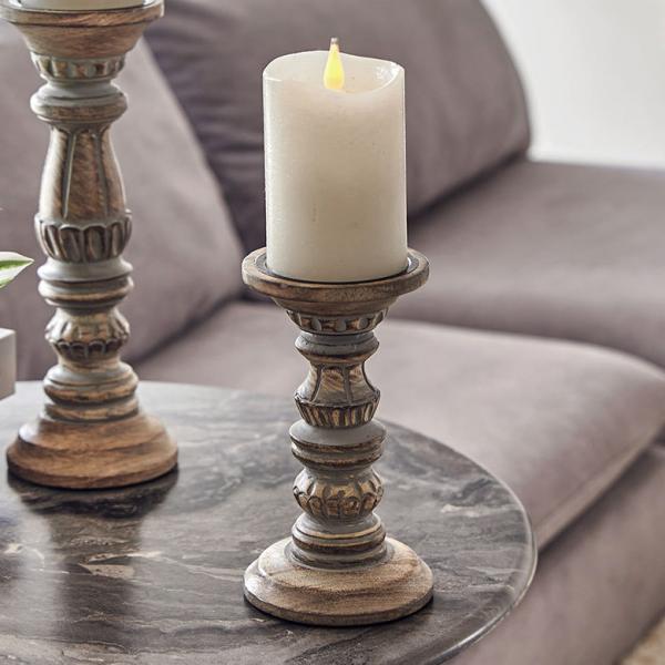 キャンドルホルダー グレイウォッシュ 木製 ラウンド型 Sサイズ ロウソク 立て デコレーション  ...