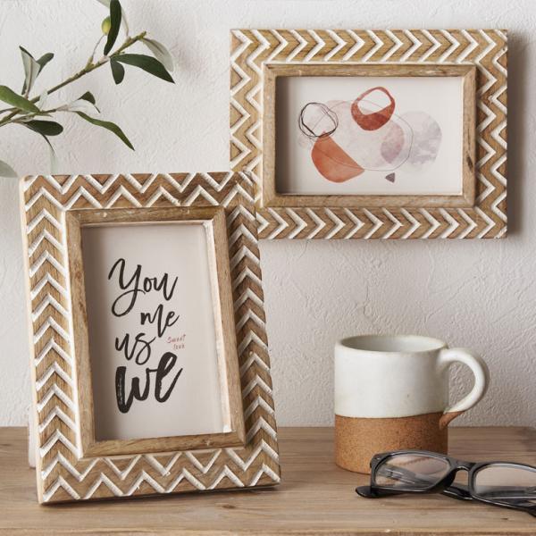 フォトフレーム 写真立て 木製 マンゴーウッド シェブロン 縦 横置き スタンド 壁掛け ホワイトウ...