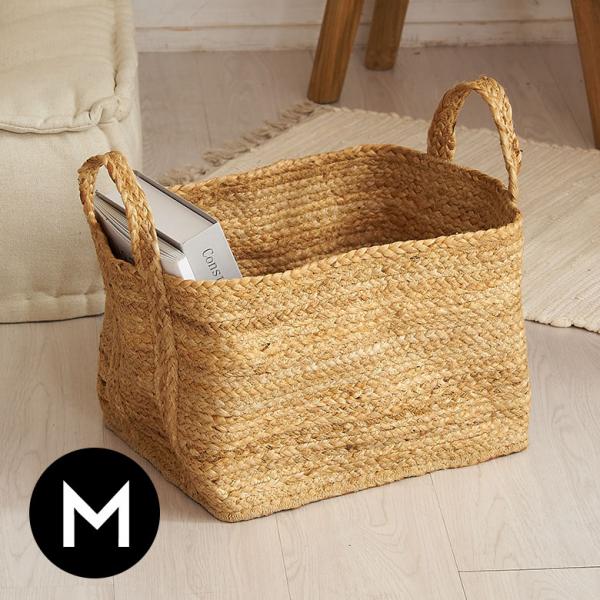 かご バスケット 持ち手 付き ジュート 麻 Mサイズ ナチュラル 収納 折りたたみ 可 荷物 入れ...