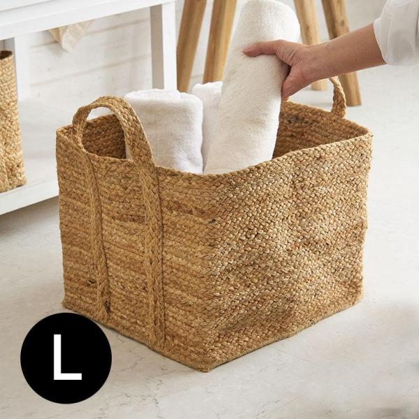 かご バスケット 持ち手 付き ジュート 麻 Lサイズ ナチュラル 収納 折りたたみ 可 荷物 入れ...