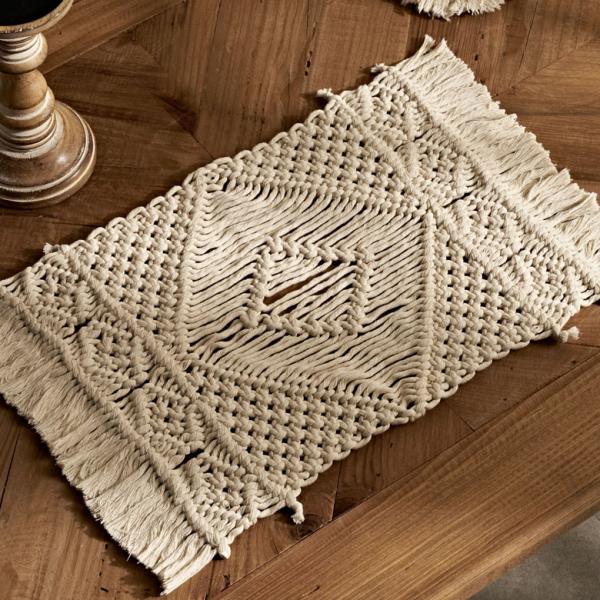 ランチョン マット マクラメ 編み ロープ プレイス コットン ハンドメイド ダイニング アート イ...
