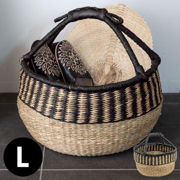 カゴ 収納 バスケット 持ち手付き カゴバッグ Lサイズ シーグラス製 ラウンドバスケット 収納ボッ...