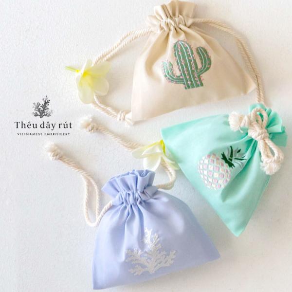 巾着袋 Sサイズ ベトナム 刺繍 オリジナル ポーチ ベトナム雑貨 ギフト プレゼント お土産 ハン...