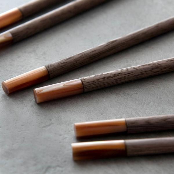 お箸 箸 木 天然木 シェル 貝 ウォルナット ダークブラウン 23cm 木製 無塗装 カフェ シン...