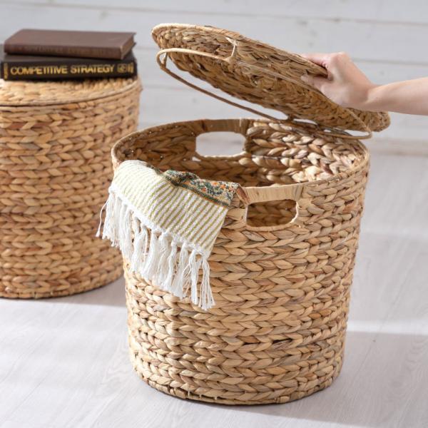 バスケット ふた 付き テーブル 蓋 大きめ ウォーターヒヤシンス カゴ 収納 持ち手 ハンドル ラ...