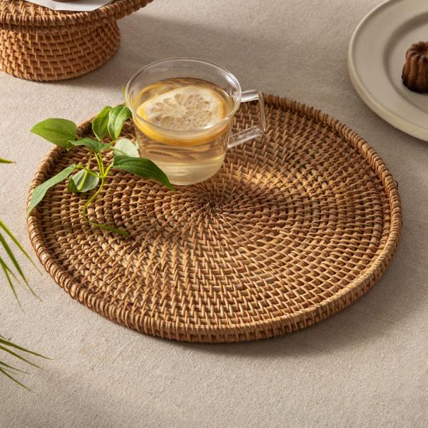 トレイ ラタン 籐 約 直径 27cm トレー デコレーション ディスプレイ カフェ ティー コーヒ...