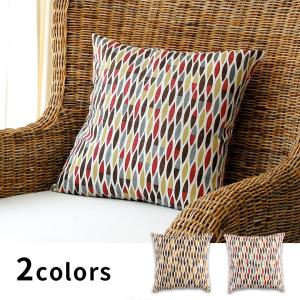 クッションカバー 麻 綿 リーフ柄 43×43cm アジアン
