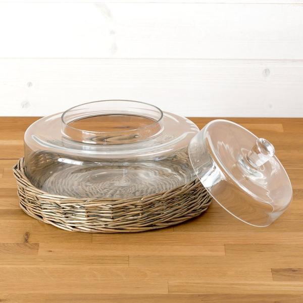 ガラスドーム バスケット トレイ付き テラリウム フタ付き ガラス キャニスター ディスプレイケース...