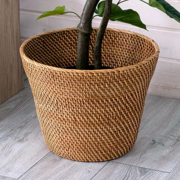 収納バスケット かご 鉢カバー ごみ箱 ダストボックス ダストBOX ラタン くずかご 寝室 リビン...