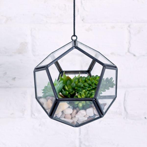 テラリウム ガラスケース ディスプレイケース フック付き 真鍮 多面体 西海岸 男前 63130