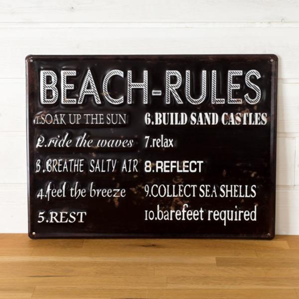 サインボード サインプレート 看板 ヴィンテージ風 BEACH RULES TINプレート 壁掛け ...