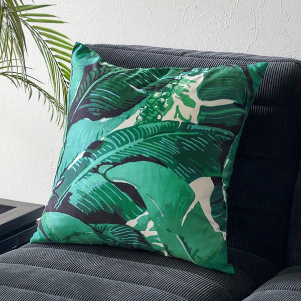 クッションカバー バナナリーフ柄 おしゃれ 45×45cm 正方形 椅子 グリーン 緑 西海岸 トロ...