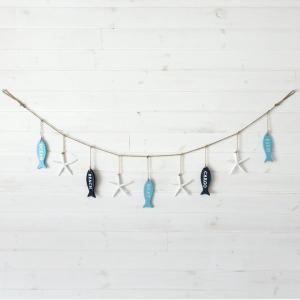 壁飾り 壁掛け ガーランド オブジェ 魚 ヒトデ ビーチハウス 海 ウォール オーナメント 木製 西海岸 男前 ウォールデコレーション 65350