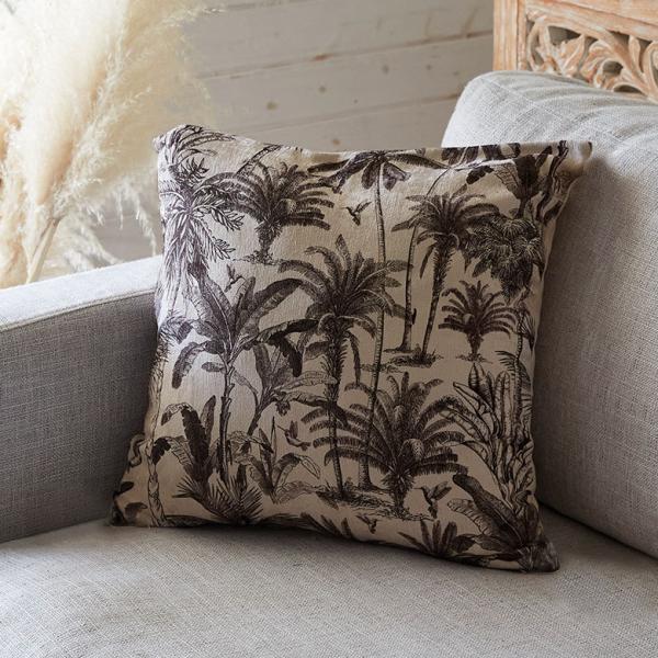 メール便対応 クッションカバー パームツリー柄 45×45cm 正方形 綿混 コットン   腰当て ...