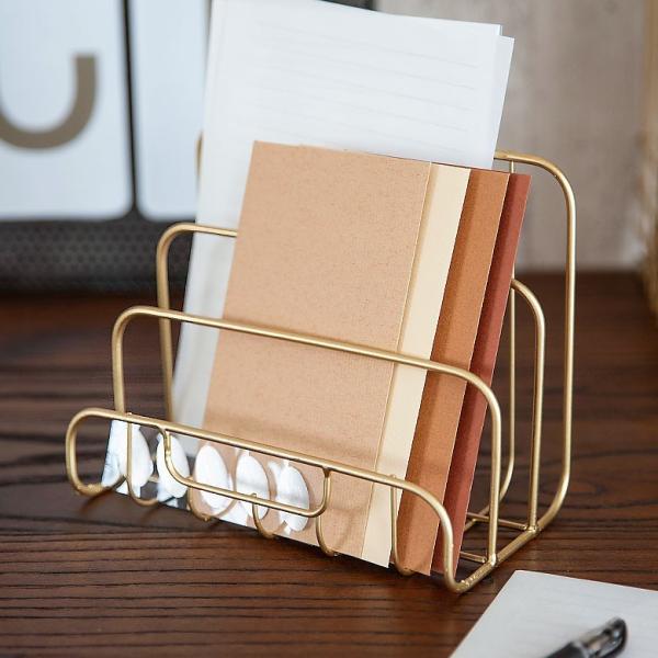 レターホルダー ファイルスタンド マガジンラック アンティーク調 ゴールド ファイル レター マガジ...