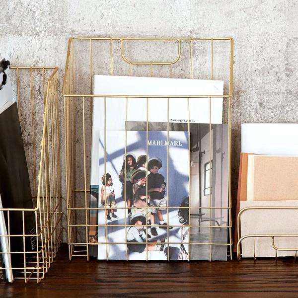 ワイヤーラック ファイル収納 ファイルスタンド マガジンラック 壁掛け アンティーク調 ゴールド フ...