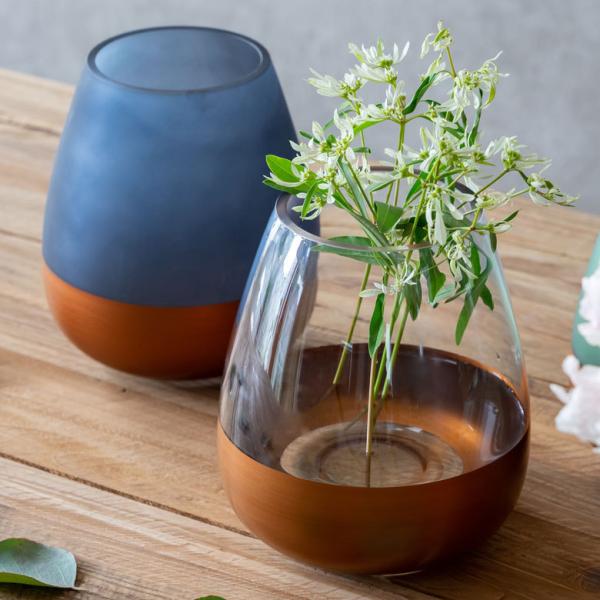 花瓶 フラワー ベース 高さ15.5cm コクーン ツートンカラー クリア 透明 花びん 花器  ガ...