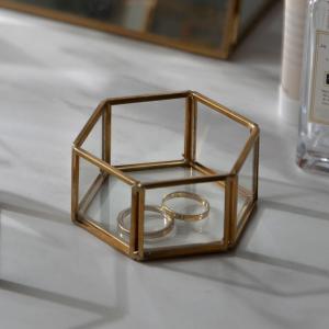 ELEMENTS アクセサリーケース ガラス 真鍮 アクセサリー 収納 六角形 S