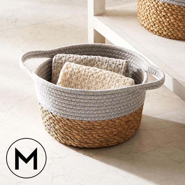 バスケット コットン ラッシュ製 持ち手付き Mサイズ かご 収納 丸型 プランター カバー 鉢 6...