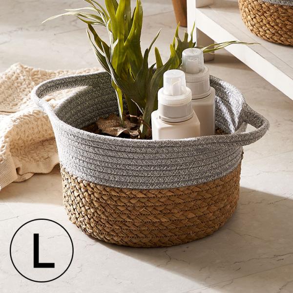 バスケット コットン ラッシュ製 持ち手付き Lサイズ かご 収納 丸型 プランター カバー 鉢 7...