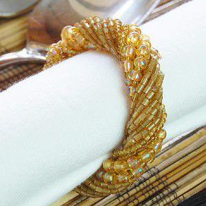 アジアン雑貨 ビーズ製ナプキンリング ゴールド アジア工房 7364