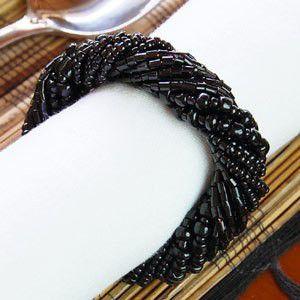アジアン雑貨 ビーズ製ナプキンリング ブラック アジア工房 7366