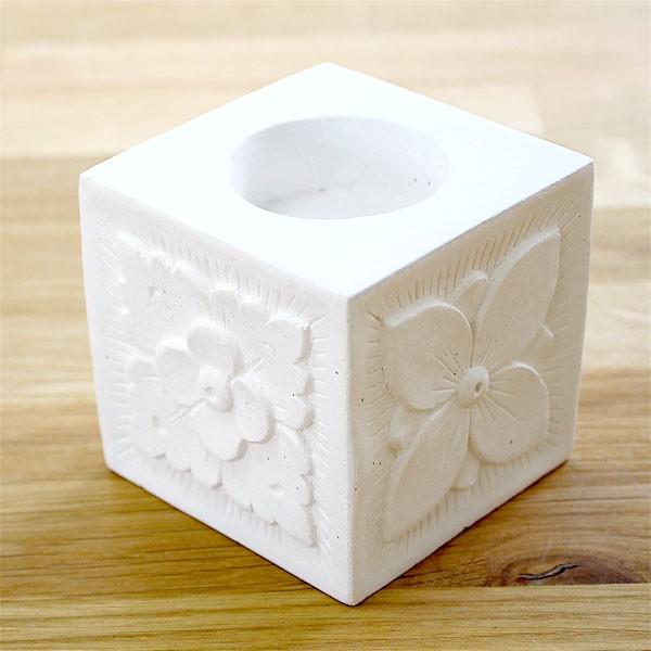 ホワイトセメントの四角いキャンドルホルダー アジア工房 8023