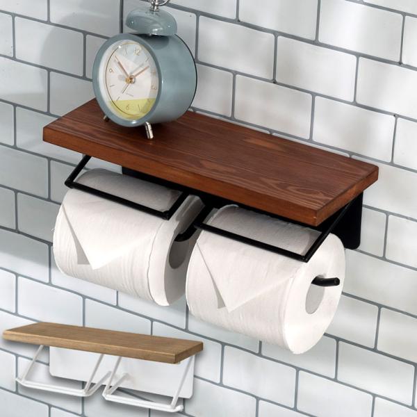 トイレットペーパーホルダー 2連 天板付き 棚付き アイアンハンガー トイレ小物 おしゃれ ペーパー...