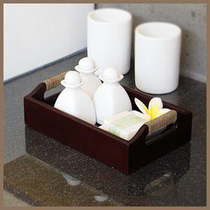 アジアン雑貨 天然木の取っ手付き木製アジアントレイ 22x14cm アジア工房 8526