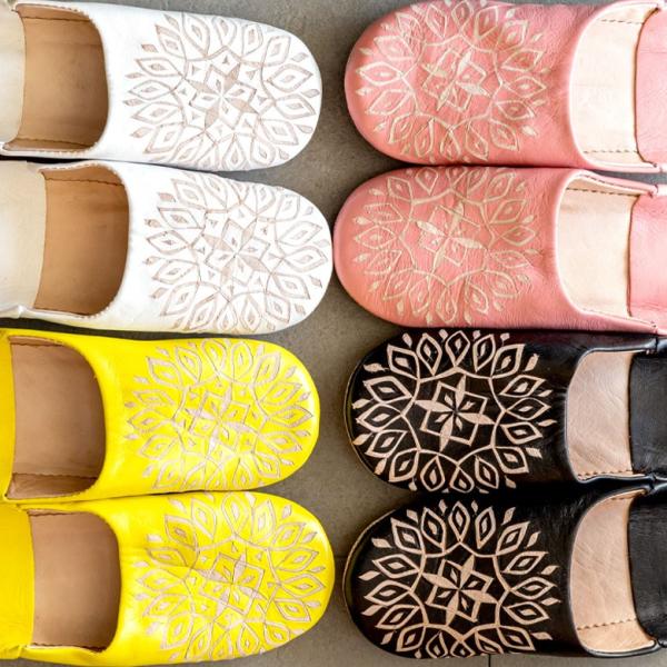 スリッパ モロッコ バブーシュ 幾何学 レザー 室内用 ルームシューズ レディース 来客用 おしゃれ...