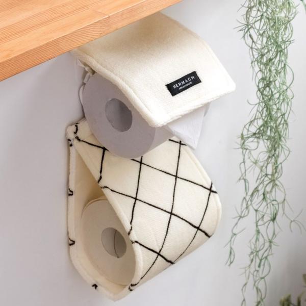 ぺーバーホルダーカバー トイレットペーパーホルダーカバー 網目模様 ホワイト おしゃれ 北欧 洗濯可...