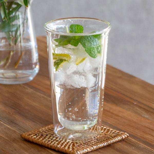 グラス ビアグラス ダブルウォール 耐熱ガラス 340ml 2層構造 クリア電子レンジ可 食洗機可 ...