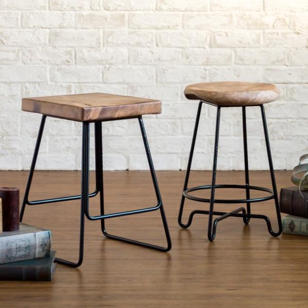 スツール 椅子 木製 おしゃれ 玄関スツール カウンターチェア アイアンフレーム アンティーク 無垢...