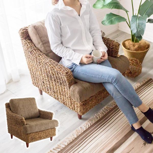 ソファ ソファー 1人掛け 一人掛け 椅子 肘掛 ローソファ アンティーク 木製 アバカソファ アジ...