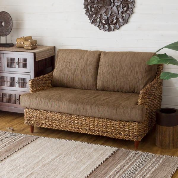 ソファ ソファー 2人掛け 二人掛け 椅子 肘掛 ローソファ アンティーク 木製 アバカソファ アジ...