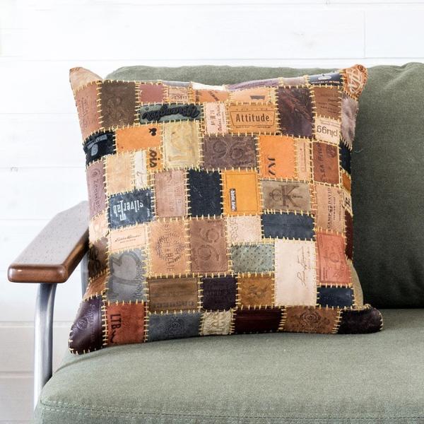 クッションカバー 45×45 本革 正方形 パッチワーク デザイン インテリア おしゃれ クッション...