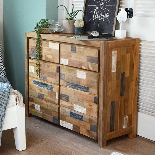 タンス おしゃれ 天然木製 収納 モザイクパターン チェスト たんす 箪笥 3段 収納家具 引き出し...