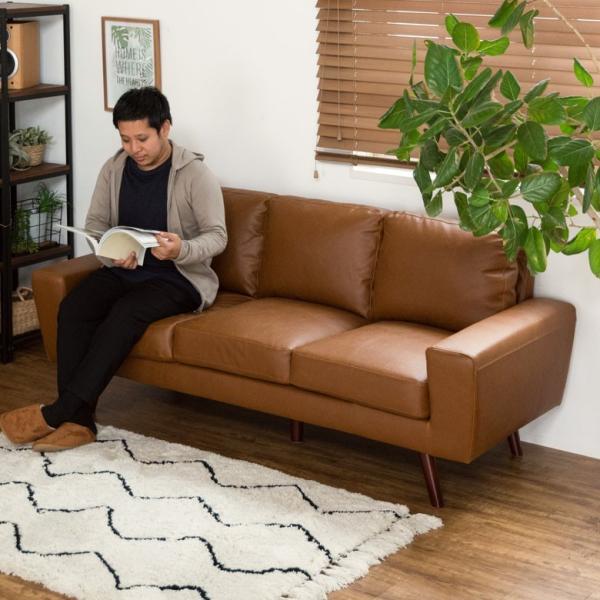 ソファ 3人掛け 肘掛け ひじ掛け アームソファ ローソファ 肘置き付き ソフトレザー ブラウン ヴ...