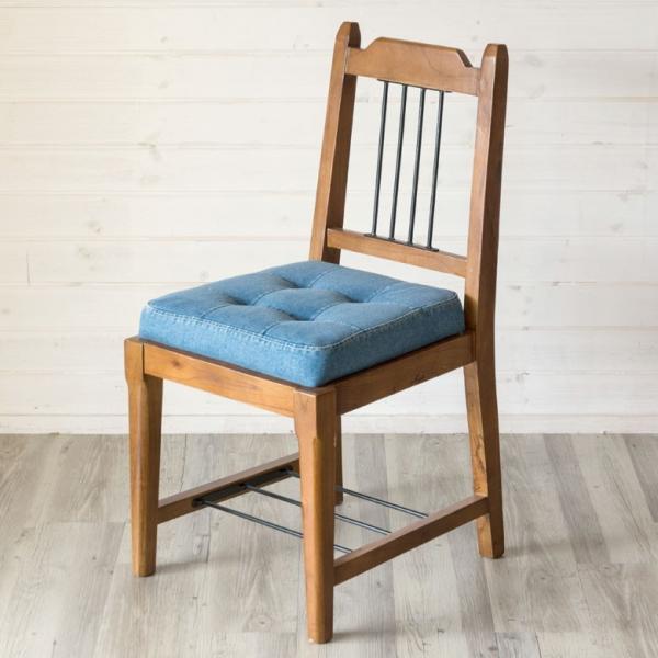 椅子 ダイニングチェア 天然木製 デニム生地 座面高46cm おしゃれ カフェチェアー 背もたれ付き...