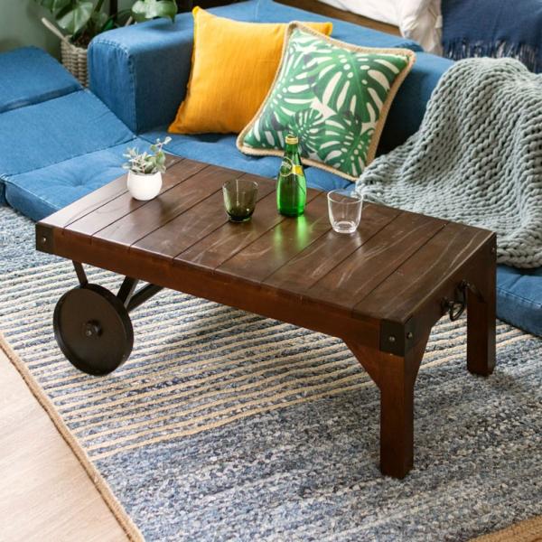 センターテーブル テーブル ローテーブル トロリー テーブル カフェ アンティーク 台車型 古材風 ...