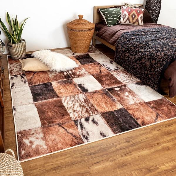 ラグ カーペット アニマル柄 約160cmx230cm 絨毯 毛皮 ブラウン 高級 ラグジュアリー ...