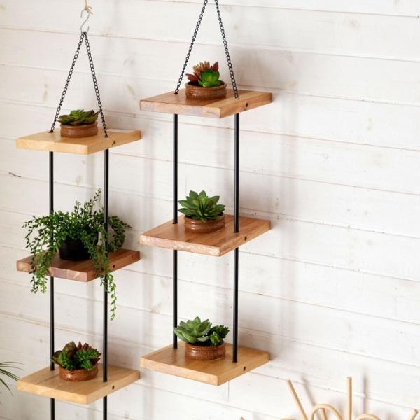プランター ハンギング 吊るす 木製 アイアン ３鉢 ウォール 観葉植物 グリーン ウッド ディスプ...
