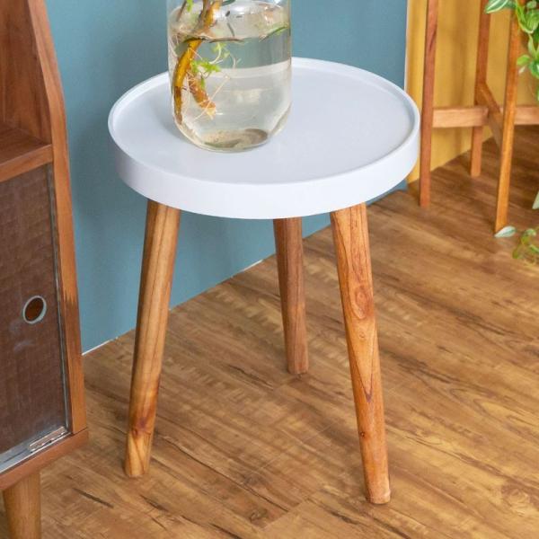 テーブル 円形 木製 直径35cm ホワイト トレー コーヒーテーブル サイドテーブル おしゃれ レ...