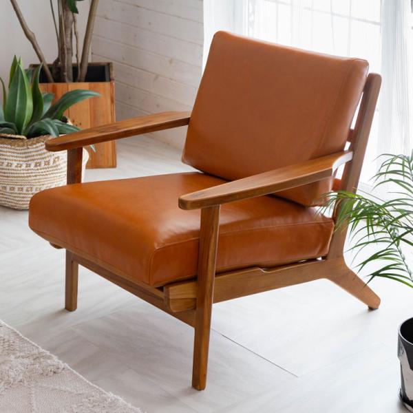 ソファ 1人掛け 1P 本革 木 幅 69cm キャメル ブラウン レザーソファ アームソファ ソフ...